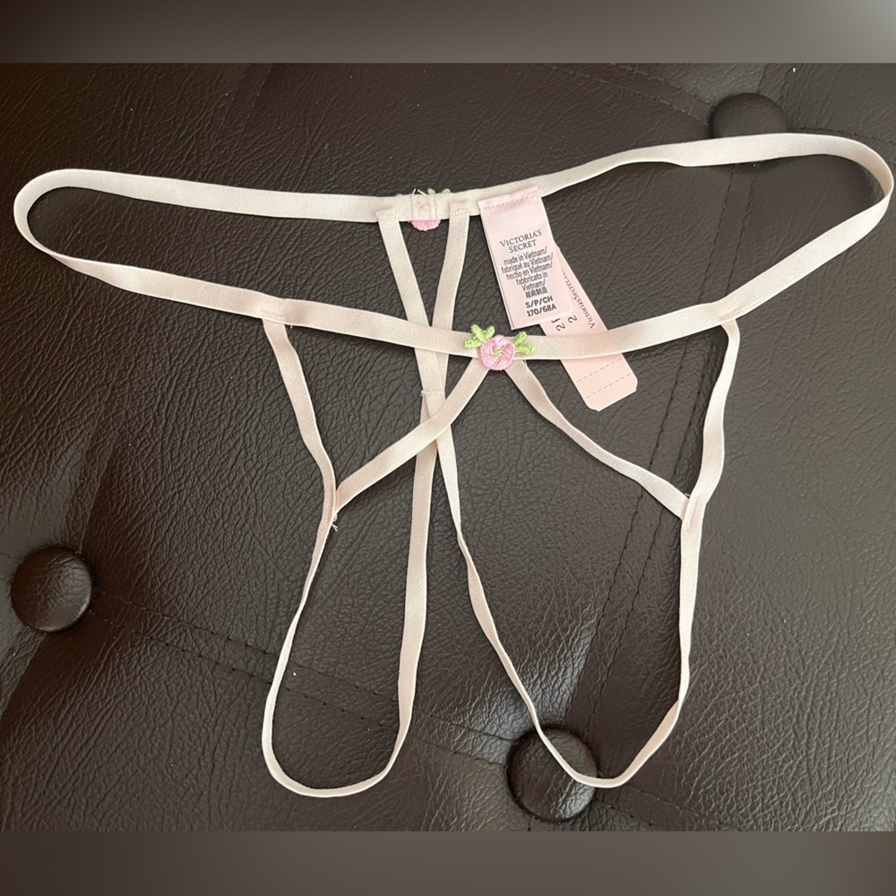 Victoria's Secret Pale Pink Strappy Thong with Floral Accents